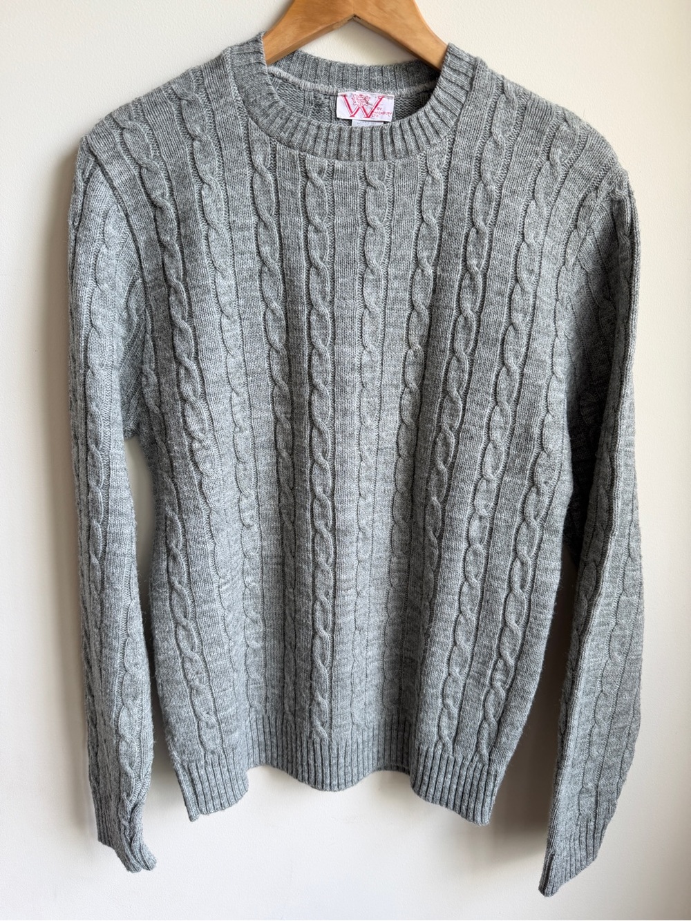 W by Wickbury Wool Fishermans Old Salt Cable Knit Crewneck Slim Tall Gray M USA